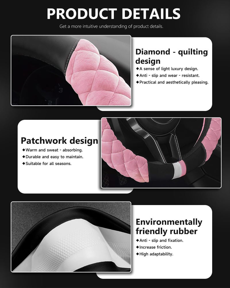 Cxtiy Universal Car Steering Wheel Cover Fluffy Winter Plush Steering Wheel Cover (A-Pink) - Image 5